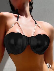 Swim SXY 2025 Women's Halter Backless Bikini Swimwear Top For Beach Summer - Black - View 1