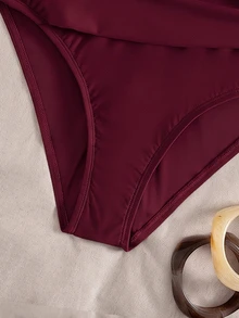 Bonvoyette Swim Chiccia Red Elegant Sexy Summer Beach Party Holiday One Piece Swimsuit Deep V Spaghetti Strap Bikini Luxury Ring Detail Ruched Tummy Control - Red Violet - View 8