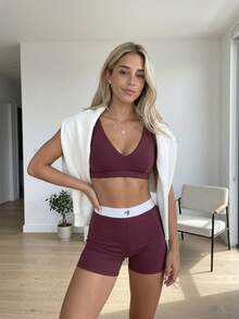 11SKNDS High-Waist Biker Shorts With Contrast Elastic Waistband, Compression Fit Mini Bike Shorts, Squat-Proof Stretchy With Sweat-Wicking, Quick-Dry, Tummy Control & Sculpting, For Gym Workout Fitness Yoga Pilates Studio, Running, Training & Hy-Rox - Red Violet - View 1