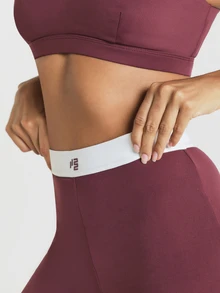 11SKNDS High-Waist Biker Shorts With Contrast Elastic Waistband, Compression Fit Mini Bike Shorts, Squat-Proof Stretchy With Sweat-Wicking, Quick-Dry, Tummy Control & Sculpting, For Gym Workout Fitness Yoga Pilates Studio, Running, Training & Hy-Rox - Red Violet - View 5