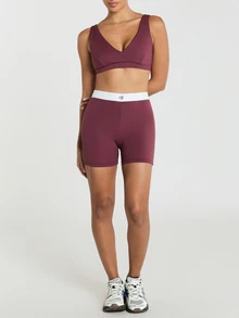 11SKNDS High-Waist Biker Shorts With Contrast Elastic Waistband, Compression Fit Mini Bike Shorts, Squat-Proof Stretchy With Sweat-Wicking, Quick-Dry, Tummy Control & Sculpting, For Gym Workout Fitness Yoga Pilates Studio, Running, Training & Hy-Rox - Red Violet - View 6
