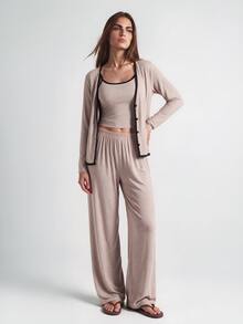 SHAPORA 3pcs Setelan Pakaian Santai Wanita Kasual Warna Polos Lengan Panjang Pas Badan, Atasan Camisole dan Celana, Pakaian Nyaman, Pakaian Musim Gugur dan Musim Dingin - Khaki - View 8