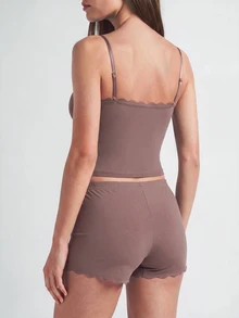 SHAPORA Women's Cami Top And Shorts Homewear Set With Curved Hem, Lounge Outfit - Brown - View 2