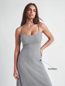 SHAPORA Solid Lettuce Trim Cami Lounge Dress - Grey - View 4