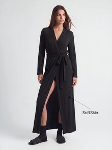 SHAPORA Women's Solid Color Long Sleeve Belted Bathrobe, Homewear, Cozy Outfit, Fall & Winter - Black - View 6