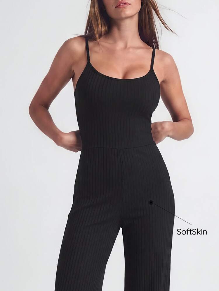 SHAPORA Women's Sleeveless Ribbed Jumpsuit Loungewear - Black - View 4