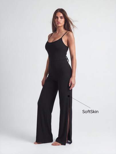 SHAPORA Women's Sleeveless Ribbed Jumpsuit Loungewear