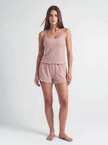 EasyFave 女士针织家居服套装 - 藕粉色 - 查看 8