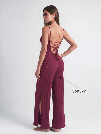 SHAPORA Women's Strap Rib Jumpsuit Home Wear