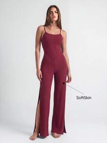 SHAPORA Women's Strap Rib Jumpsuit Home Wear - Burgundy - View 2