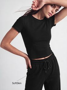 SHAPORA Women's Casual Solid Color Minimalist Short Sleeve T-Shirt & Pants Set - Black - View 3