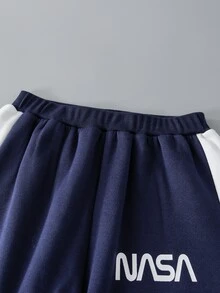 13-16歲青少年男孩配色拉鍊連帽夾克慢跑褲2件套運動服，保暖字母印花秋季運動休閒套裝，適合學校日常與六年級，白色 - 藍白色 - 查看 10