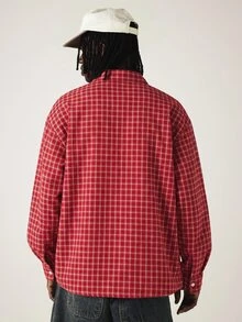 SUMWON Club Red Checked Long Sleeve Button-Front Collared Shirt With Chest Pocket And Embroidered Logo Detail - Red - View 2