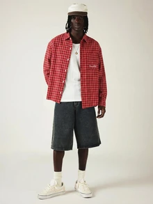 SUMWON Club Red Checked Long Sleeve Button-Front Collared Shirt With Chest Pocket And Embroidered Logo Detail - Red - View 5