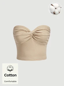 SHEIN MOD Woman Cottom Twist Front Ribbed Knit Bodycon Summer Tube Top - Khaki - View 5