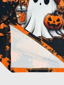 Lalippa Plus Size Women Cute Halloween Pattern T-Shirt, With Pumpkin And Coffee Design, Cute Gothic Style Top, Suitable For Autumn Quirky Outfits - Multicolor - View 5