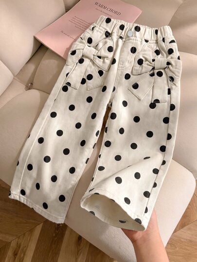 SHEIN Genkimix Kids Young Girl Denim Long Pants Summer Soft Cotton Casual Cowgirl Western Fashionable Versatile Comfortable Minimalist Sweet Cute Elastic Waist Black