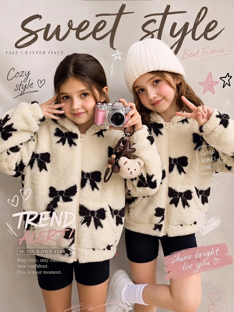 SHEIN Jaket Bulu Imitasi Minimalis untuk Anak Perempuan Remaja, Cocok untuk Pesta dan Aktivitas Luar Ruangan, Musim Gugur/Dingin - Putih - View 1