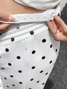 Lyckli Maternity Polka Dot Pattern Zipper Front Hooded Sweatshirt And Adjustable Waist Long Pants Casual 2 Pieces Set Fall - Black and White - View 8