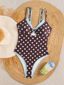 Swim Mod Women's One-Piece Plaid Swimsuit With Spaghetti Straps, Suitable For Beach Vacation, Spring/Summer - Blue - View 3