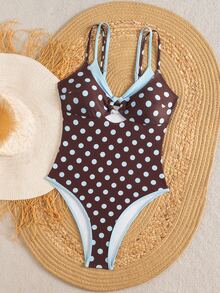 Swim Mod Women's One-Piece Plaid Swimsuit With Spaghetti Straps, Suitable For Beach Vacation, Spring/Summer - Blue - View 6