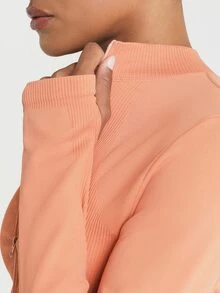 11SKNDS Ribbed Zip-Up Cropped Sports Jacket With Mock Neck Long Sleeves And Thumbhole Cuffs Slim Fit Activewear Layer With Sweat-Wicking & Breathable, For Gym Workout Fitness, Running, Training & Hy-Rox - Orange - View 6