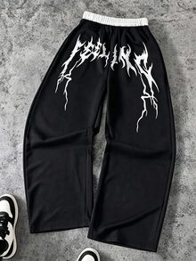 Tween Boy Fashionable Minimalist Comfortable Sweatpants, Cool Pattern Print Design, Suitable For Holiday Parties And Gatherings, First Choice For Spring, Autumn And Winter, Streetwear, Casual For And Back To School - Multicolor - View 3