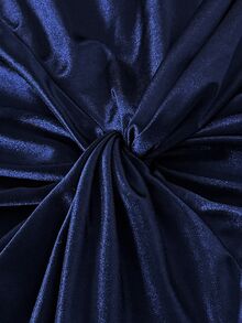 Roveilla V-Neck Long Sleeve Twist Waist High Slit Satin Mermaid Maxi Dress Plus Size Fall Christmas Formal Wedding Navy Blue Elegant - Blue - View 3