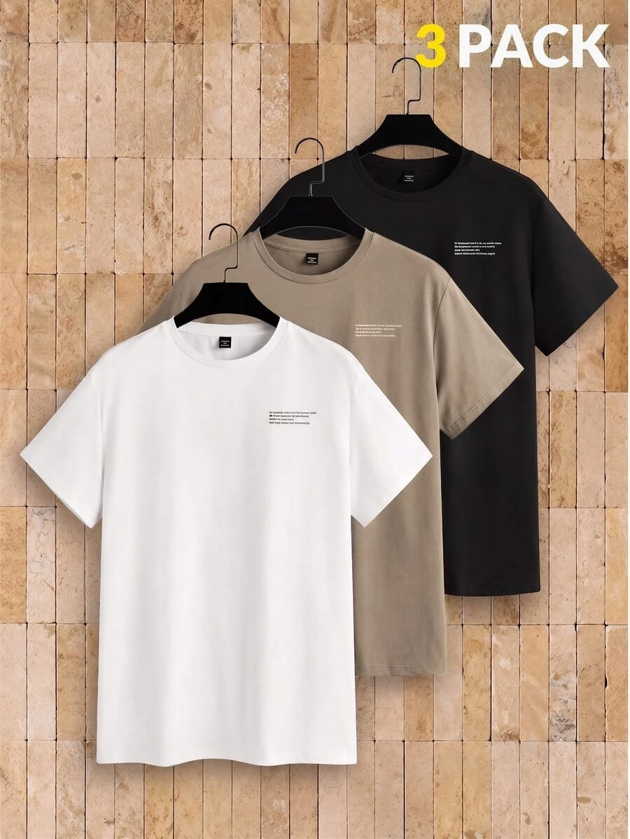 AKNOTIC Paquete de Camisetas de Manga Corta Casuales de Punto - Multicolor - Ver 1