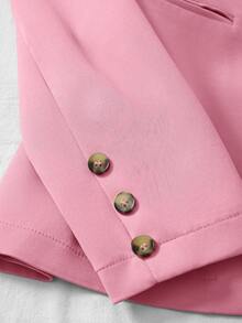 Franclia Solid Color Single-Breasted Long Sleeve Suit Jacket And Pants, Elegant Suit Set Fall Cloth For Women - Pink - View 4