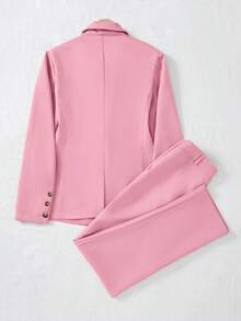 Franclia Solid Color Single-Breasted Long Sleeve Suit Jacket And Pants, Elegant Suit Set Fall Cloth For Women - Pink - View 2