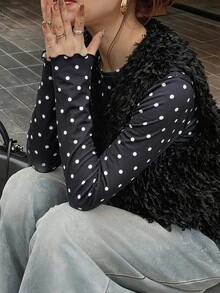 FRIFUL 女款透視網紗假領 T恤秋季疊穿上衣 - 黑色 - 查看 6