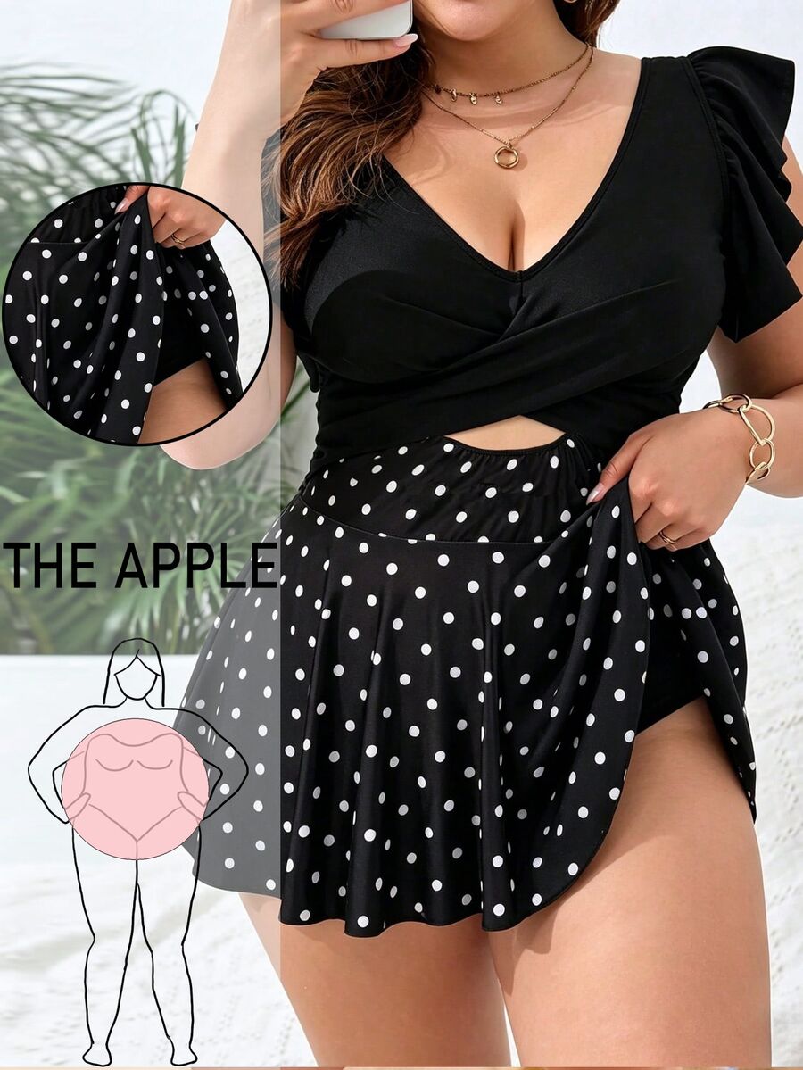 SHEIN Swim Basics 大码女士纯色两件套泳衣，简约优雅夏季度假沙滩泳装