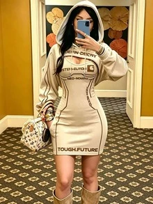 Rovax 女款字母印花連帽衫與洋裝兩件套 - 彩色 - 查看 5