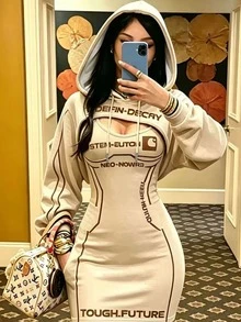 Rovax 女款字母印花連帽衫與洋裝兩件套 - 彩色 - 查看 6