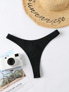 Swim Basics Summer Beach High Cut Thong Bikini Panty - Black - View 2