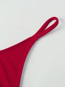 SHEIN Swim Summer Beach Solid Thong Bikini Bottom - Red - View 5