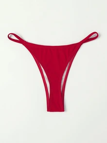 SHEIN Swim Summer Beach Solid Thong Bikini Bottom - Red - View 2