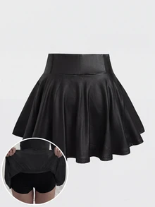 SHEIN 青少年女孩寬腰帶裙褲，附手機口袋 - 黑色 - 查看 2