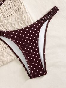 Swim Mod Polka Dot Print Bikini, Sexy Beachwear Swimwear With Adjustable Straps For Women, Spring/Summer - Brown - View 5