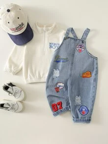SHEIN Unisex Newborn Baby Boy/Girl, Toddler Autumn/Winter Fashion Cute Denim Overalls, Baby Winter Clothes, Streetwear, Halloween - Baby Blue - View 7