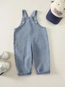 SHEIN Unisex Newborn Baby Boy/Girl, Toddler Autumn/Winter Fashion Cute Denim Overalls, Baby Winter Clothes, Streetwear, Halloween - Baby Blue - View 2