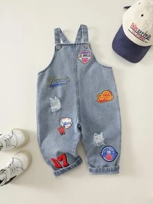 SHEIN Unisex Newborn Baby Boy/Girl, Toddler Autumn/Winter Fashion Cute Denim Overalls, Baby Winter Clothes, Streetwear, Halloween - Baby Blue - View 4