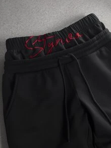 STYNVO 男士字母刺繡長袖連帽衫與運動長褲休閒套裝 - 黑色 - 查看 6