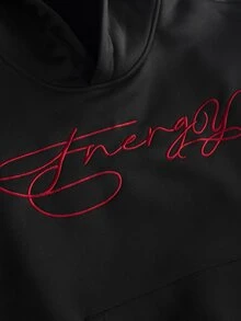 STYNVO 男士字母刺繡長袖連帽衫與運動長褲休閒套裝 - 黑色 - 查看 3
