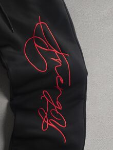 STYNVO 男士字母刺繡長袖連帽衫與運動長褲休閒套裝 - 黑色 - 查看 5