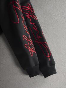 STYNVO 男士字母刺繡長袖連帽衫與運動長褲休閒套裝 - 黑色 - 查看 4