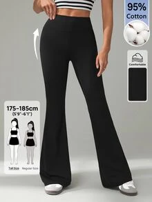 SHEIN Tall Women's Casual Versatile Solid Color Flare Leg Pants - Black - View 1