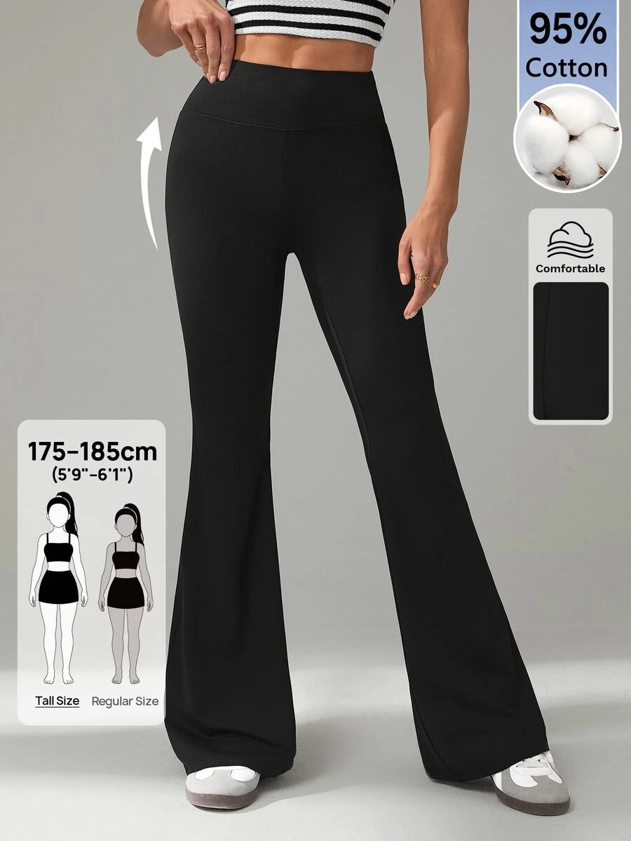 SHEIN Tall Women's Casual Versatile Solid Color Flare Leg Pants - Black - View 1