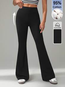 SHEIN Tall Women's Casual Versatile Solid Color Flare Leg Pants - Black - View 12